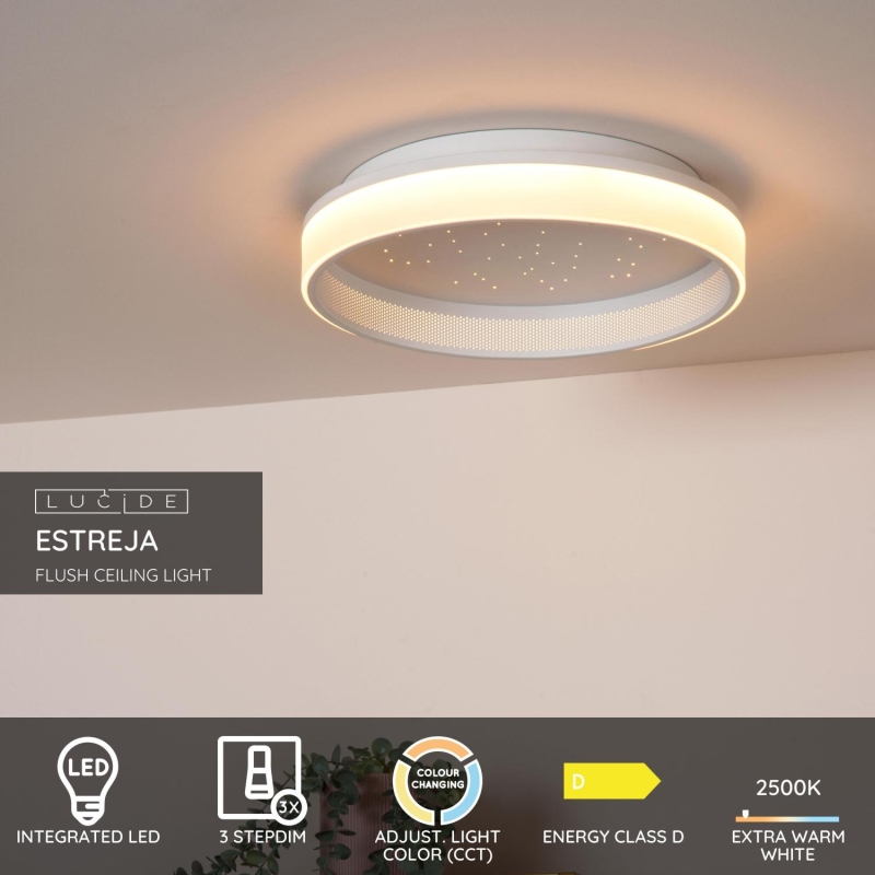 Lucide ESTREJA - Zapustené stropné svietidlo - Ø 40 cm - LED Rozm. - 2500K/3000K - Biela